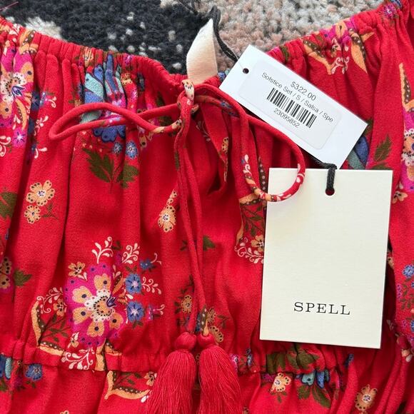 SPELL Solstice Cropped Blouse and Skirt Set Salsa Red - Picture 4 of 6